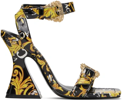 Versace Jeans Couture Black Kirsten Heeled Sandals In Eg89 Black/gold