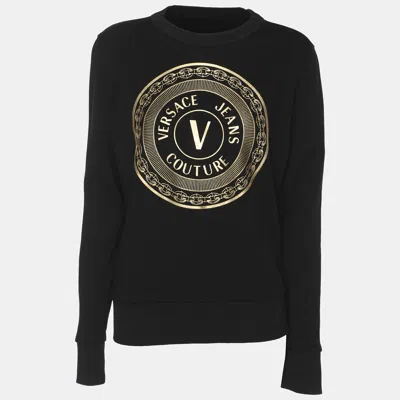 Pre-owned Versace Jeans Couture Black Knit Logo Print Sweatshirt M