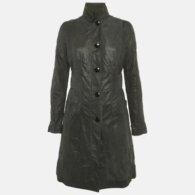 Versace Jeans Couture Black Leather Trench Coat In Green