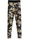 Versace Jeans Couture Black Leggings With Barocco Graphic Print In Black