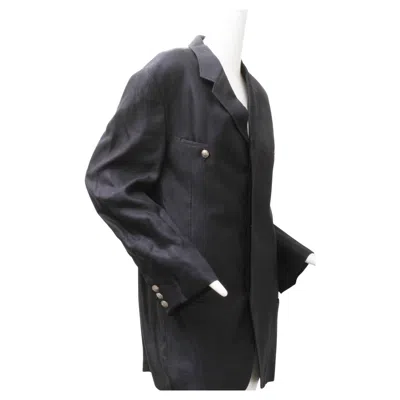Pre-owned Versace Jeans Couture Versace, Jeans Couture, Black Linen Blend, Silver Tone Metal Medusa Buttons