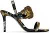 Versace Jeans Couture Black Logo Couture Emily Slingback Heeled Sandals In Eg89 Black/gold