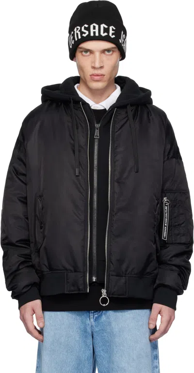 Versace Jeans Couture Black Logo Down Bomber Jacket In E899-black