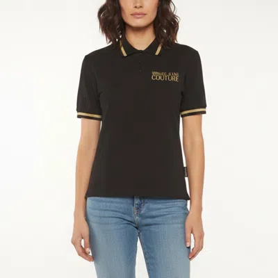 Pre-owned Versace Jeans Couture Black Logo Embroidered Cotton Pique Crop Polo T-shirt M