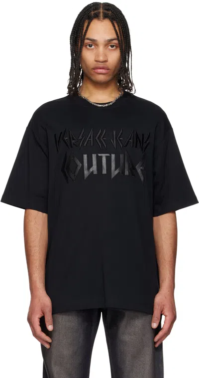 Versace Jeans Couture Black Logo Metal Patch T-shirt In E899-black