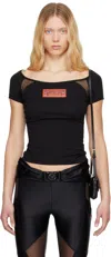 Versace Jeans Couture Cotton Logo T-shirt With Tulle And Mesh In Black