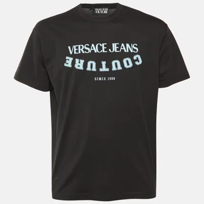 Pre-owned Versace Jeans Couture Black Logo Print Cotton Crew Neck T-shirt M