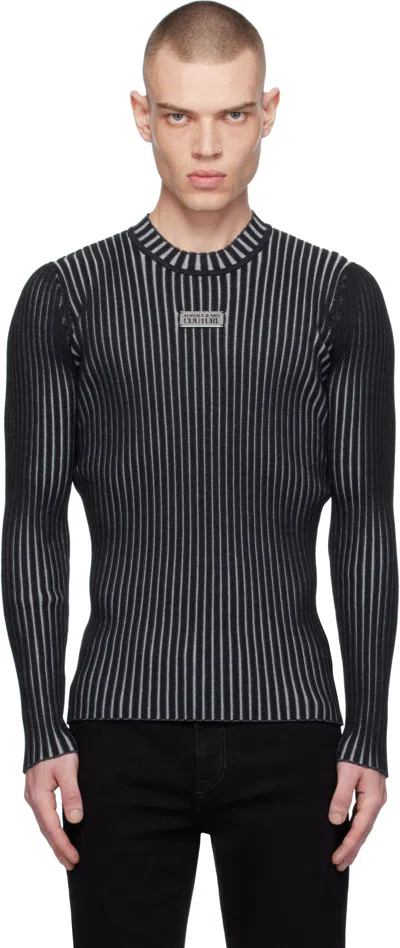 Versace Jeans Couture Black Logo Slim-fit Ribbed Sweater In E899-black