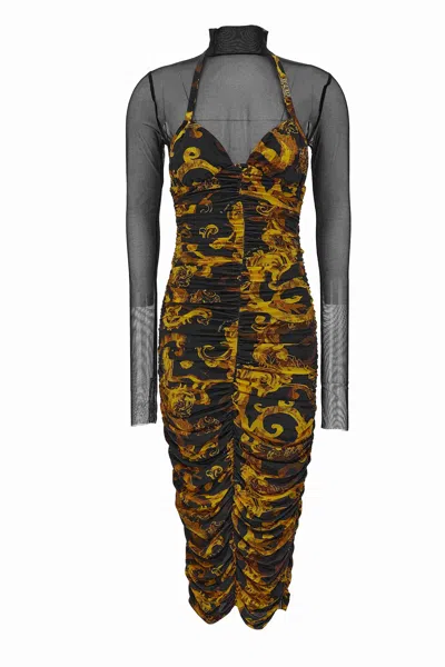 Versace Jeans Couture Black Ruched Midi Dress