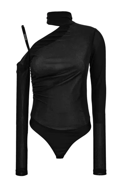 Versace Jeans Couture Black One-shoulder Long-sleeve Bodysuit