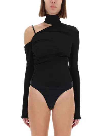 VERSACE JEANS COUTURE VERSACE JEANS COUTURE BLACK ONE-SHOULDER LONG-SLEEVE BODYSUIT