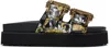 Versace Jeans Couture Barocco Print Slides In Eg89 Black/gold
