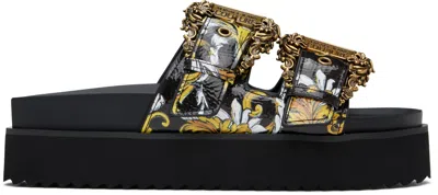 Versace Jeans Couture Barocco Print Slides In Black