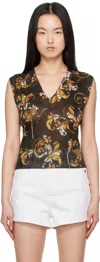 Shop Versace Jeans Couture Black Outline Barocco Lurex Vest In Eg89 Black/gold