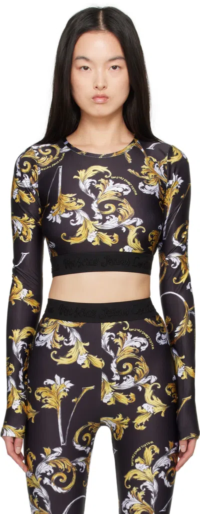 Versace Jeans Couture Black Outline Barocco T-shirt In Eg89 Black/gold