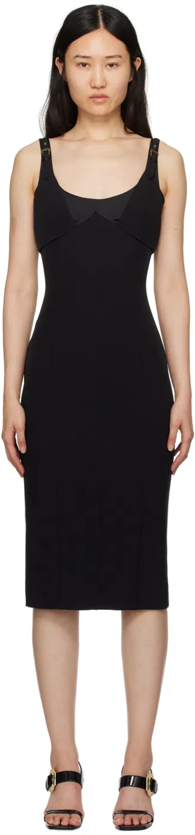 Versace Jeans Couture Black Paneled Midi Dress In E899 Black