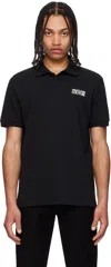 Versace Jeans Couture Black Piping Logo Polo In E899-black