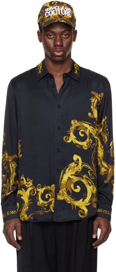 Versace Jeans Couture Black Print Shirt In Eg89 Black/gold