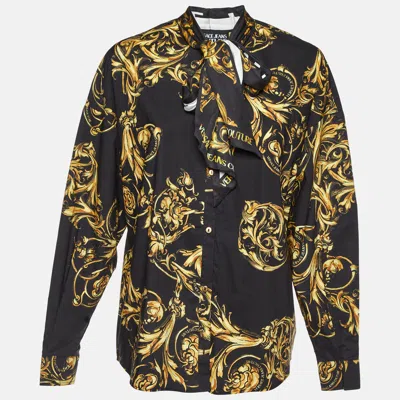 Pre-owned Versace Jeans Couture Black Printed Cotton Bow-tie Shirt M