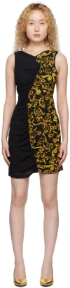 Versace Jeans Couture Woman Mini Dress Black Size 14 Polyester In Eg89 Black/gold
