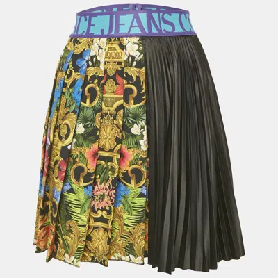 Pre-owned Versace Jeans Couture Black Printed Satin Plisse Mini Skirt S