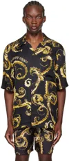 Versace Jeans Couture Barocco-print Cotton Polo Top In Eg89-black/gold