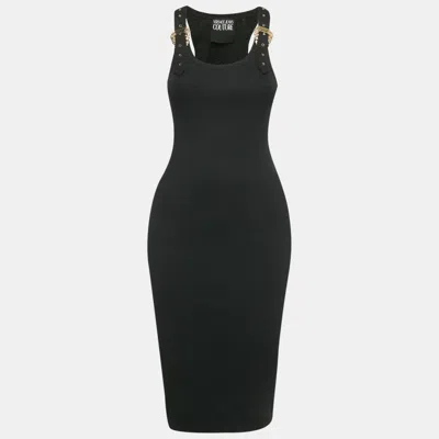 Pre-owned Versace Jeans Couture Black Rib Knit Buckle Detail Bodycon Dress M