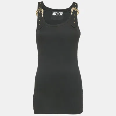 Pre-owned Versace Jeans Couture Black Rib Knit Buckle Detail Tank Top M