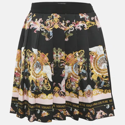 Pre-owned Versace Jeans Couture Black Rococo Print Crepe Pleated Mini Skirt S