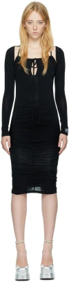 Versace Jeans Couture Black Ruched Midi Dress In Black