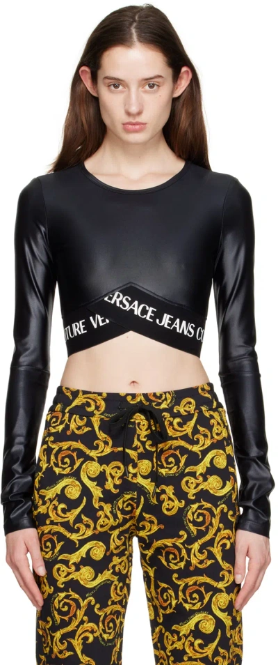 Versace Jeans Couture Black Shiny Long Sleeve T-shirt In E899 Black