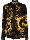 Versace Jeans Couture Black Shirt With Artistic Print And Premium Silk Fabric In Black