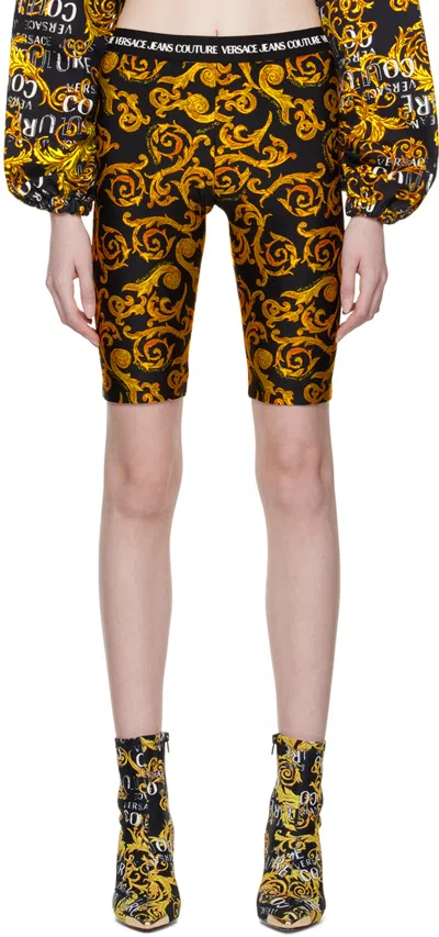 Versace Jeans Couture Black Sketch Shorts In Eg89 Black/gold