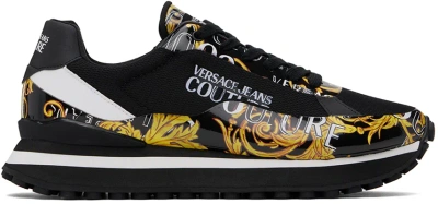 Versace Jeans Couture Black Spyke Trainers In Eg89 Black/gold