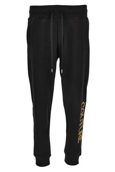 Versace Jeans Couture Black Sweatpants With Gold Logo Print