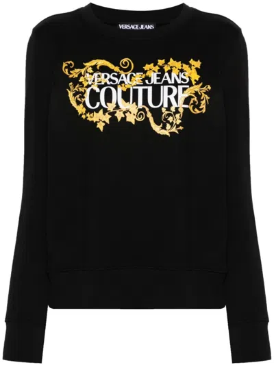 VERSACE JEANS COUTURE VERSACE JEANS COUTURE BLACK SWEATSHIRT WITH FLORAL LOGO