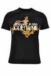 Versace Jeans Couture Black T-shirt With Baroque Insert And Logo In Black