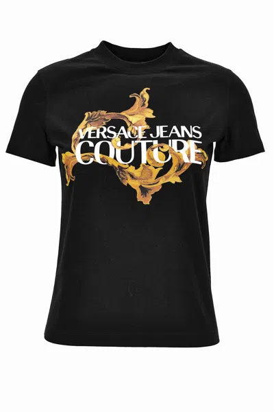 Versace Jeans Couture Black T-shirt With Baroque Insert And Logo