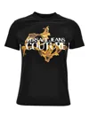 Versace Jeans Couture Black T-shirt With Baroque Insert And Logo In Black