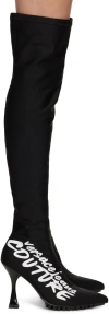 Versace Jeans Couture Logo-print Thigh-length Boots In El01 899+003