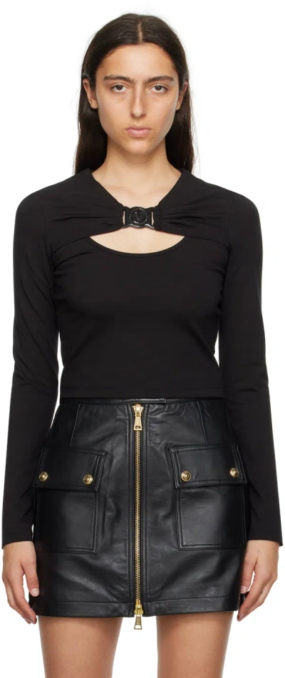Versace Jeans Couture Black V-emblem Long Sleeve T-shirt In E899 Black