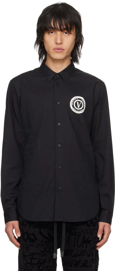 Versace Jeans Couture Men's Cotton Logo Graphic Dress Shirt In Black