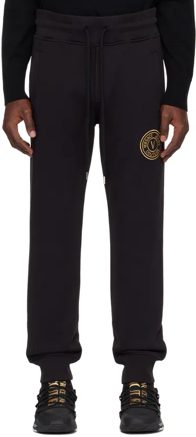 Versace Jeans Couture Black V-emblem Sweatpants In Eg89 Black/gold