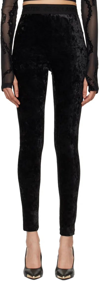 Versace Jeans Couture Black Velvet Leggings In E899 Black