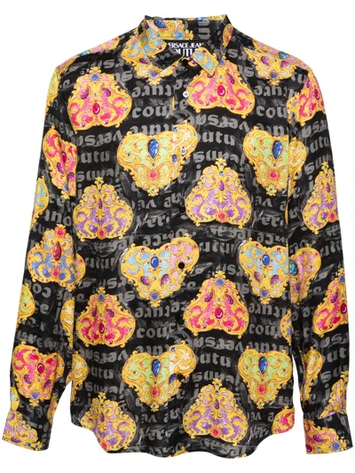 Versace Jeans Couture Heart Couture-print Shirt In Black