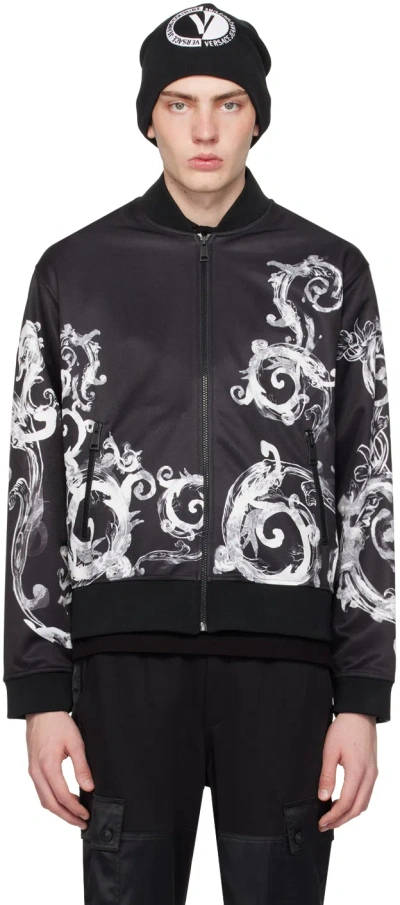 Versace Jeans Couture Black Watercolor Couture Bomber Jacket In E899 Black