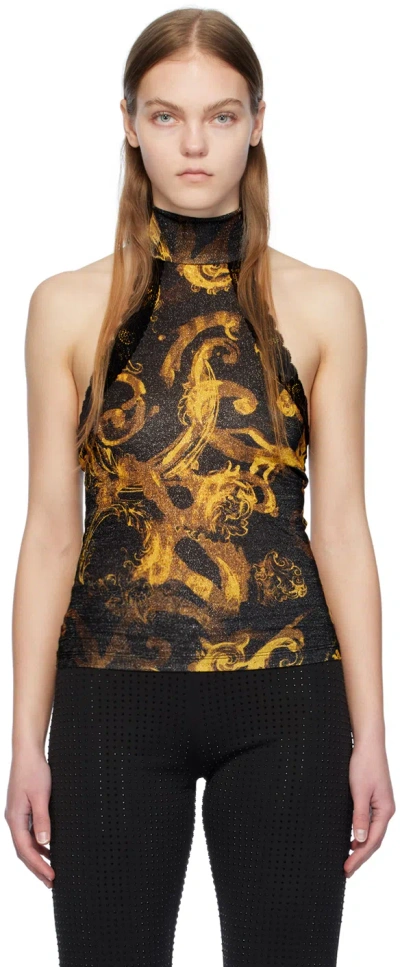 Versace Jeans Couture Black Watercolor Couture Camisole In Eg89 Black/gold