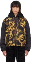 Versace Jeans Couture Black Watercolor Couture Down Jacket In Eg89 Black/gold