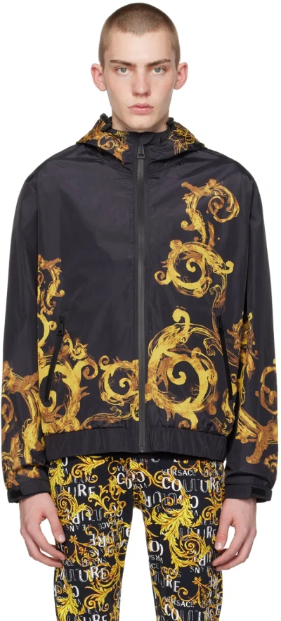 Versace Jeans Couture Black Watercolor Couture Jacket In Eg89 Black/gold