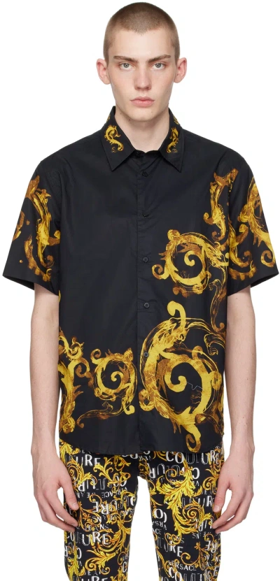 Versace Jeans Couture Black Watercolor Couture Shirt In Eg89 Black/gold